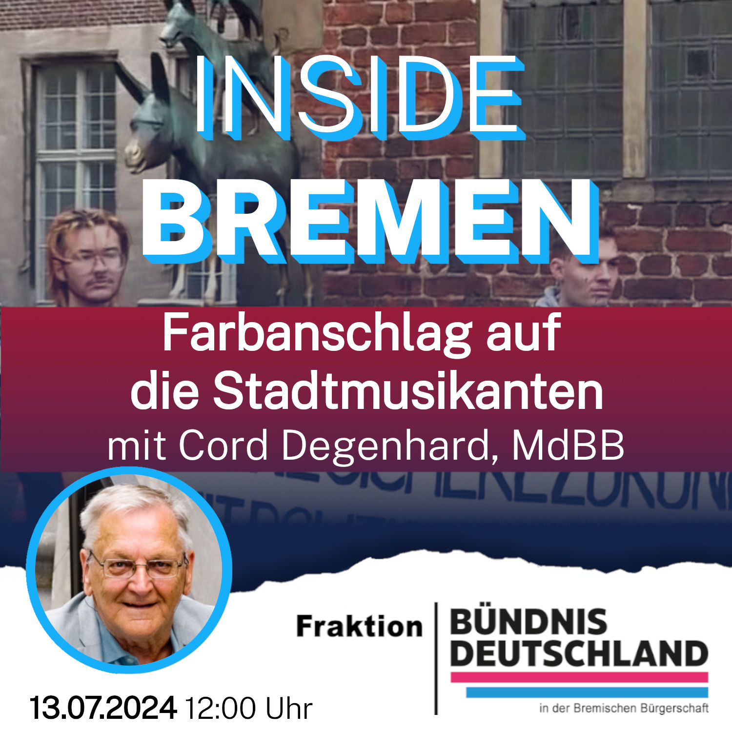 Bronzestatue Bremer Stadtmusikanten mit schwarzer Farbe übergossen