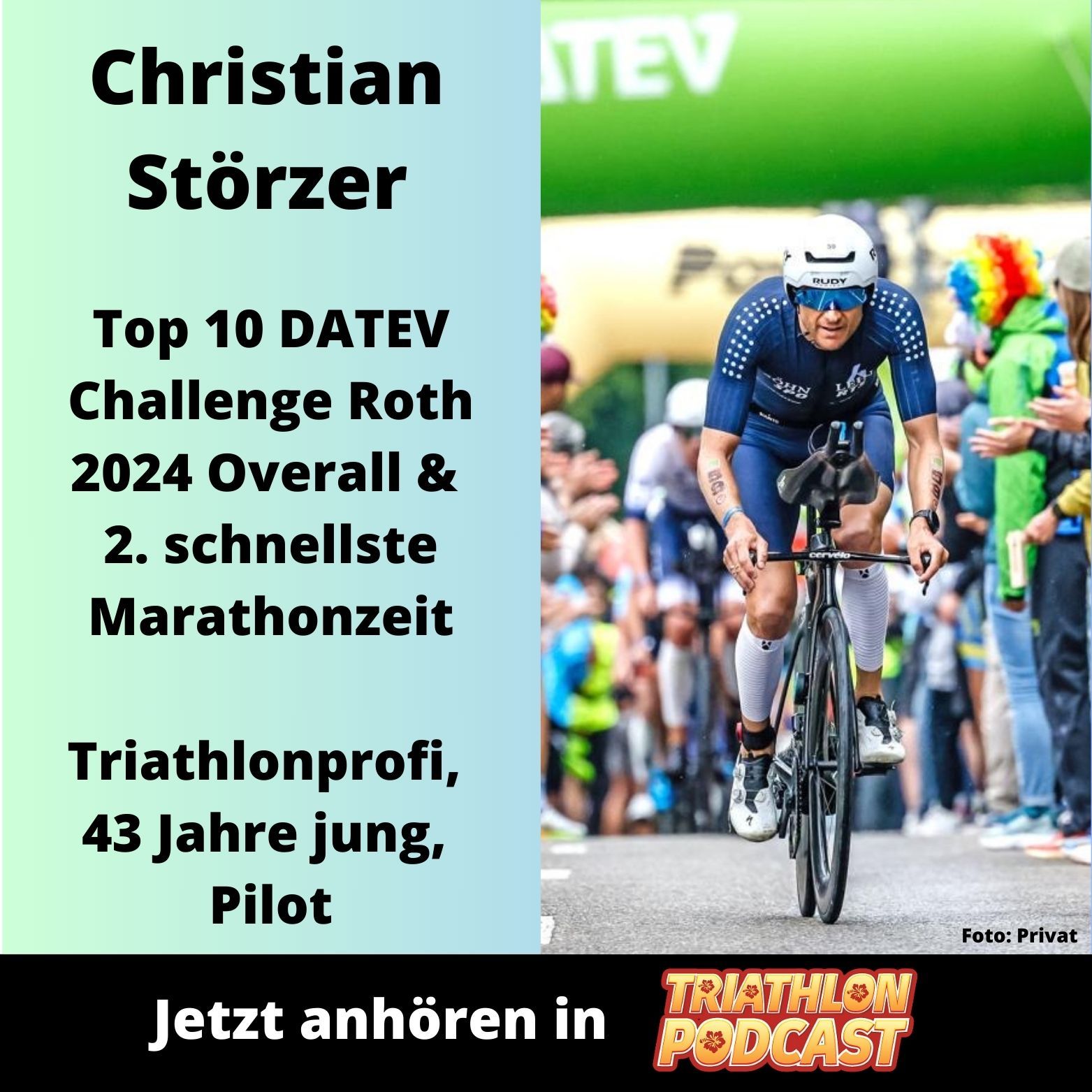 Christian Störzer - Top 10 Overall DATEV Challenge Roth, Triathlonprofi, 43 Jahre jung, Pilot im Interview