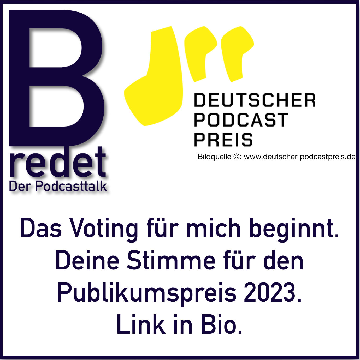 Deine Stimme für mich beim "Deutschen Podcastpreis 2023" in der Kategorie "Publikumspreis"