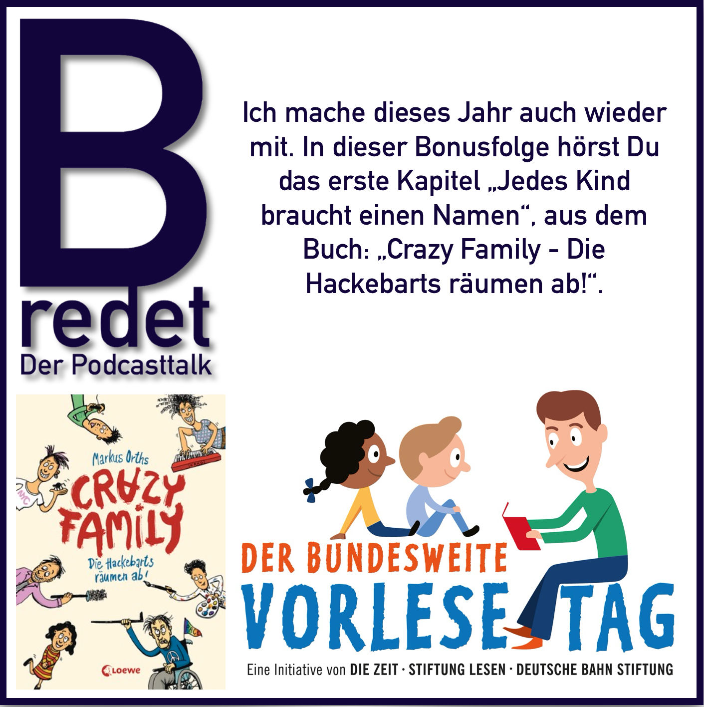 Der "Bundesweite Vorlesetag 2023" mit dem Buch: "Crazy Family - Die Hackebarts räumen ab!"