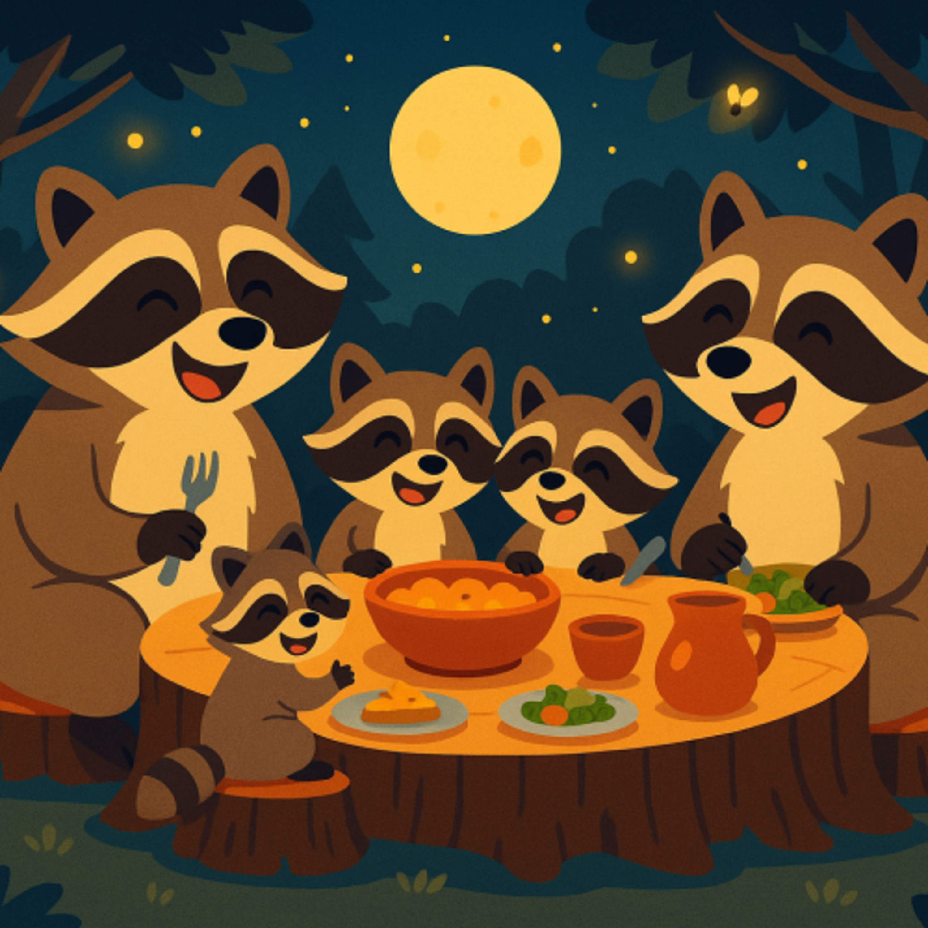 Die lustige Waschbärfamilie & das Abendessen voller Streiche | „Gute Nacht“-Geschichte”