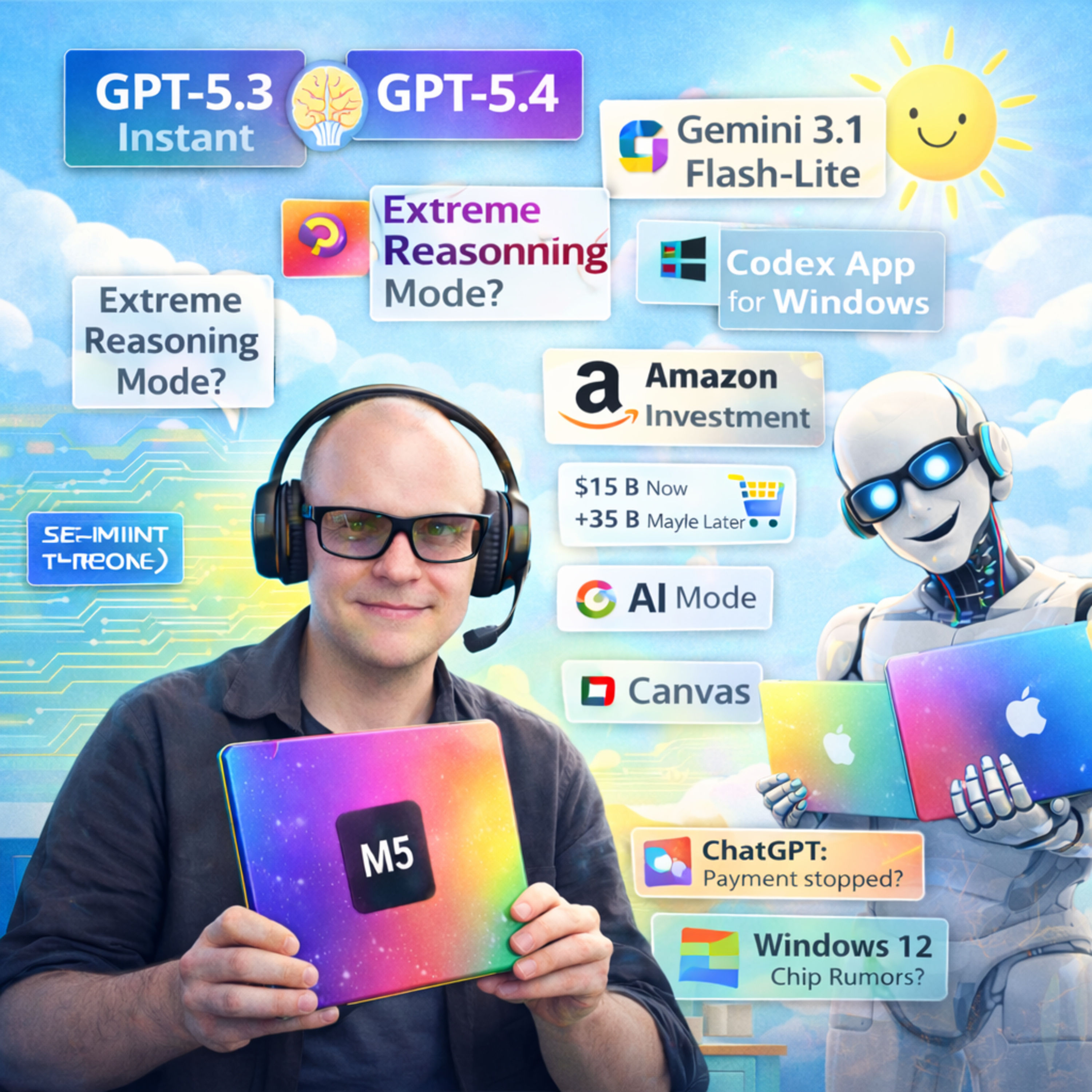 GPT-5.4 ist da & GPT-5.3 Instant |&nbsp;Gemini 3.1 Flash Lite |&nbsp;OpenAI veröffentlicht Codex für Windows |&nbsp;MacBook Neo |&nbsp;Gemini Canvas |&nbsp;Gerüchte zu Windows 12 |&nbsp;Apple Music mit AI Labels