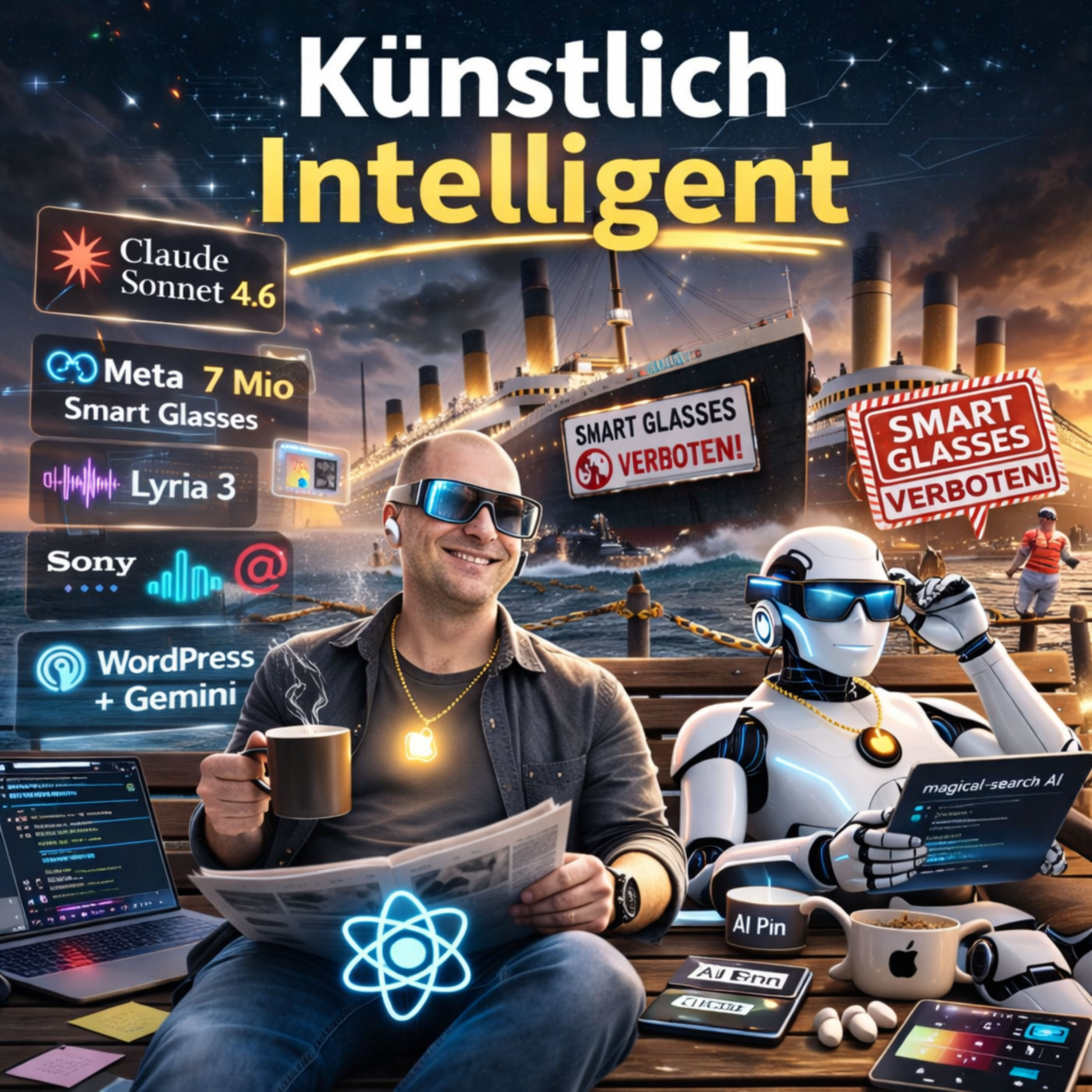 KI Geräte von Apple |&nbsp;Claude Sonnet 4.6 |&nbsp;Meta verkauft 7 Mio Smart Glasses 2025 |&nbsp;Kreuzfahrtschiff verbietet Smart Glasses an Board |&nbsp;Facebook mit animierten KI Profilbildern | Gemini Lyria 3