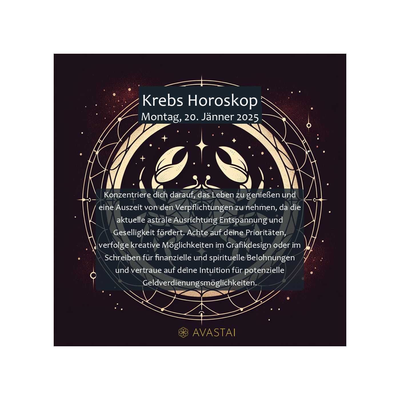 Krebs Horoskop für den Montag, 20. Jänner 2025: