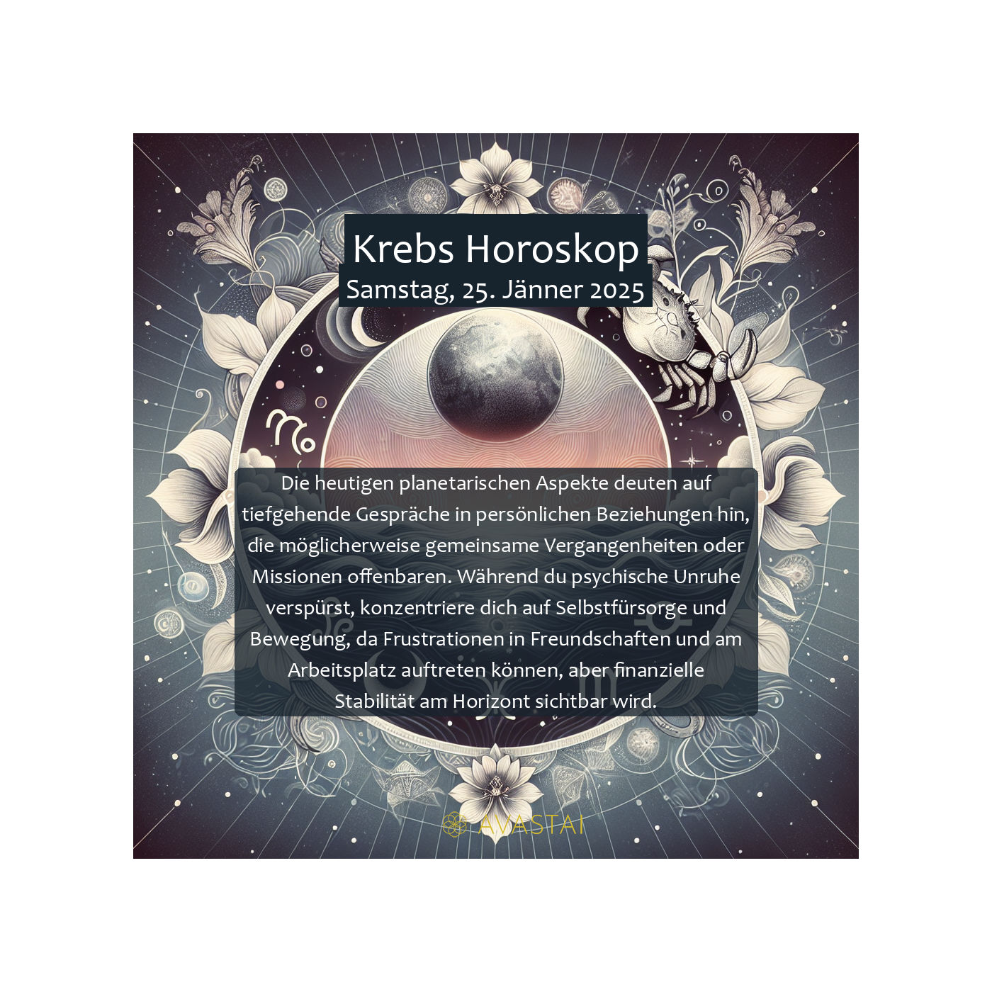 Krebs Horoskop für den Samstag, 25. Jänner 2025:
