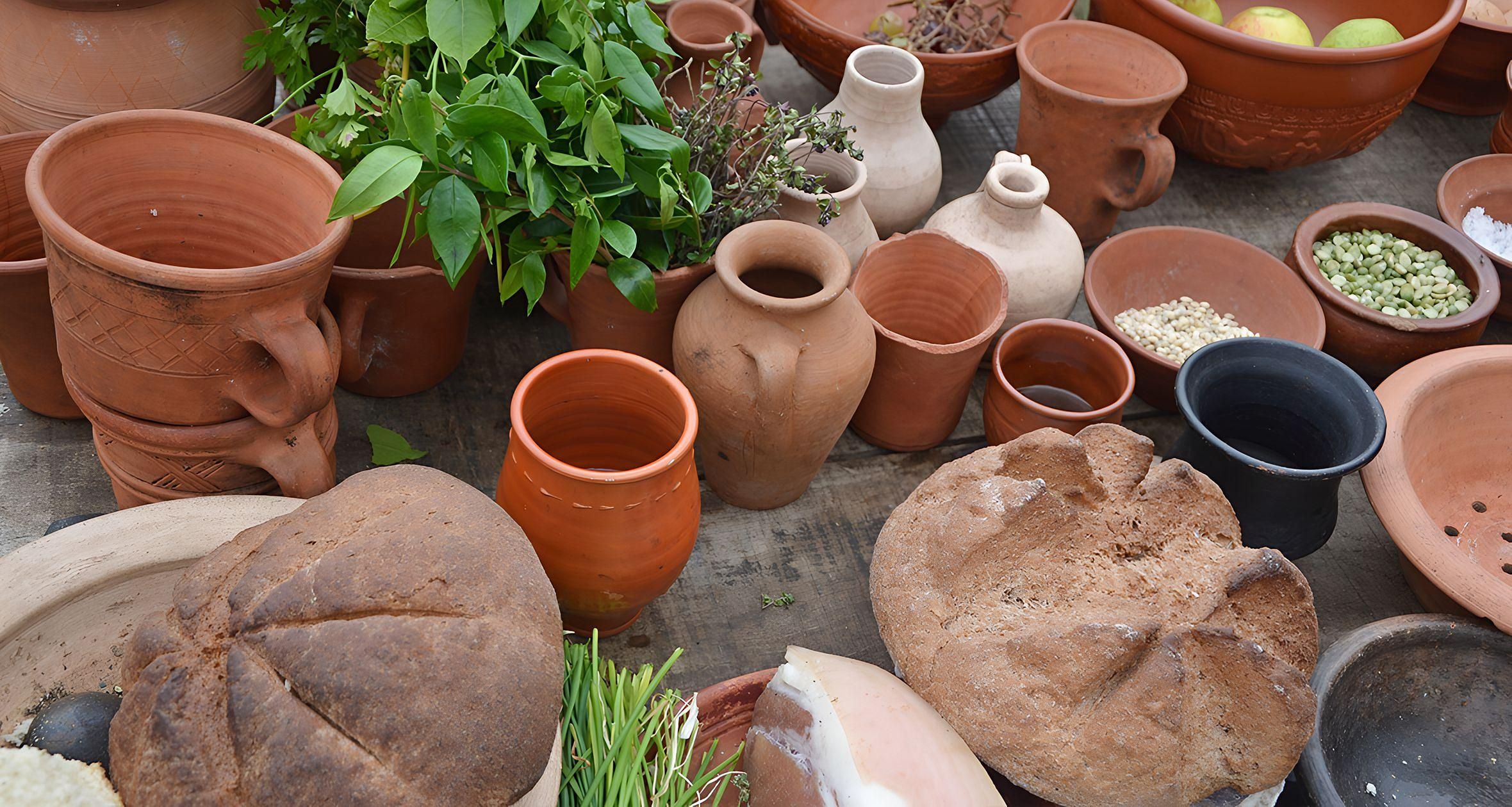 Medieval Drinking Vessels: Drinking Horn, Clay Cup, and Beer Mug