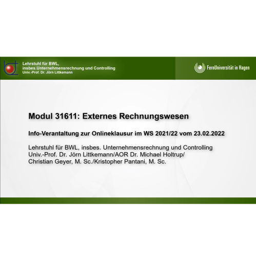 Online Klausur Externes Rechnungswesen 22-03: Informationsveranstaltung