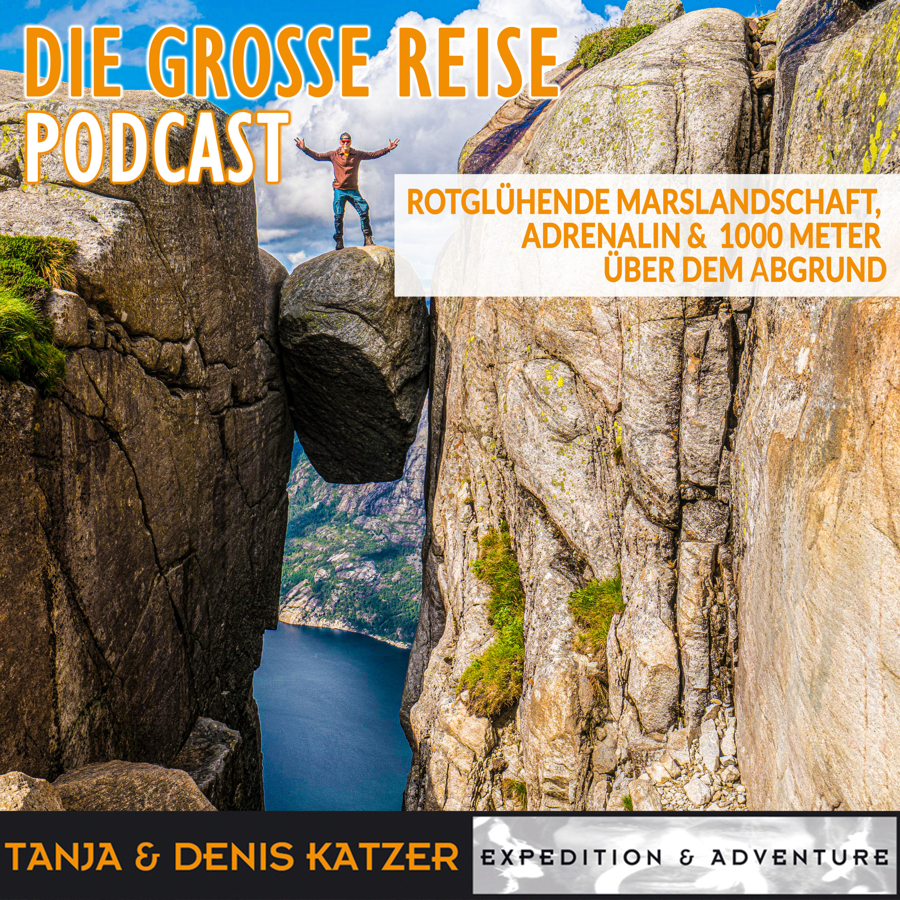 Rotglühende marsähnliche Landschaft, Stahlseile, Adrenalin und 1000 Meter über gähnendem Abgrund