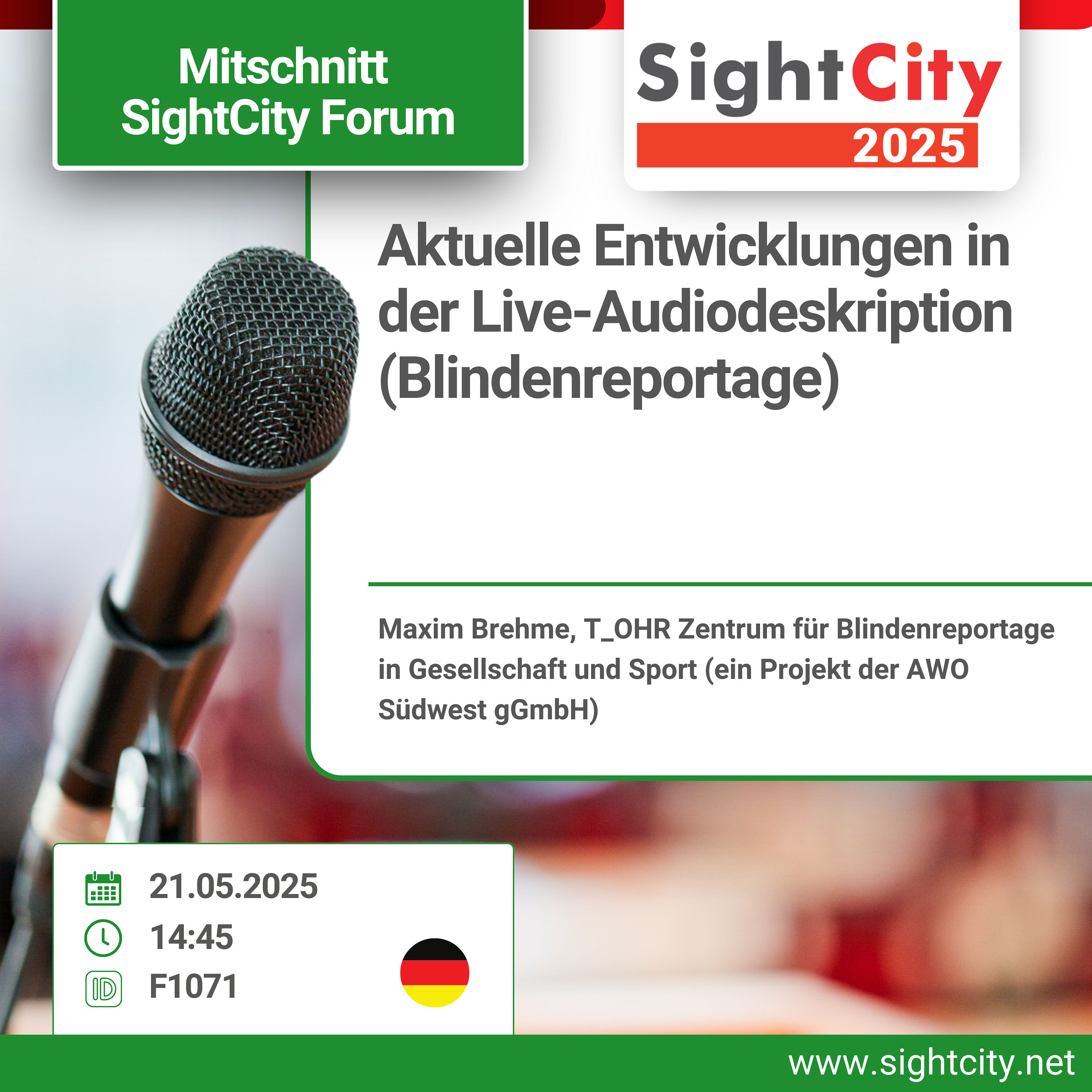 SightCity Forum 2025 - Aktuelle Entwicklungen in der Live-Audiodeskription, Blindenreportage (F1071)