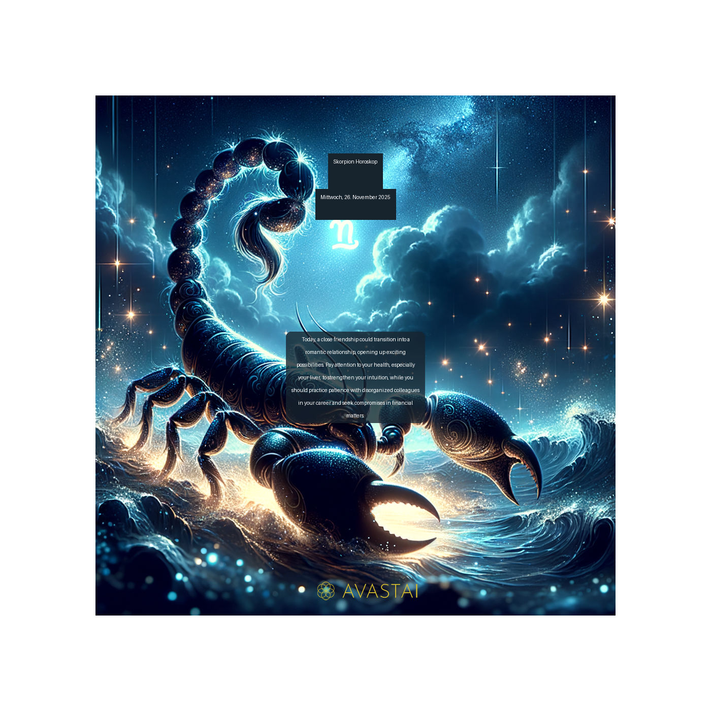 Skorpion Horoskop für den Mittwoch, 26. November 2025: