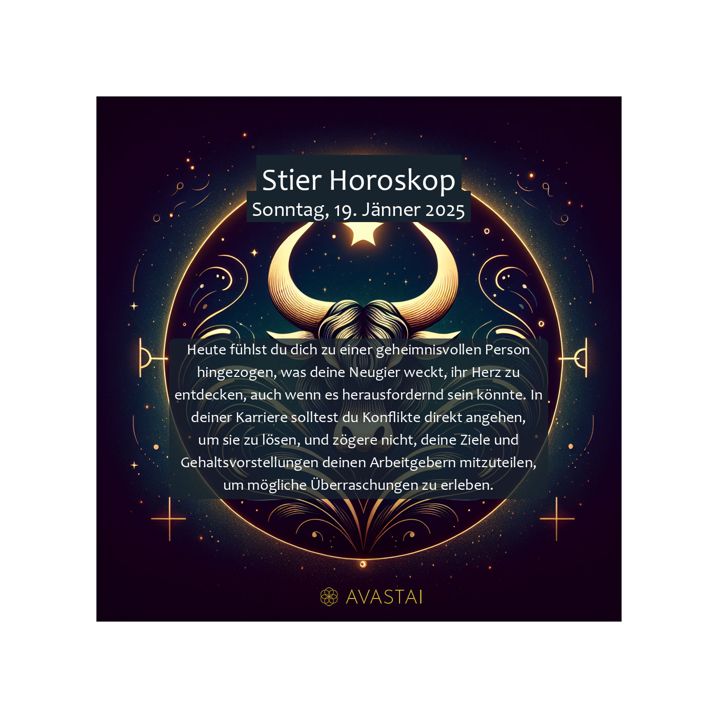 Stier Horoskop für den Sonntag, 19. Jänner 2025: