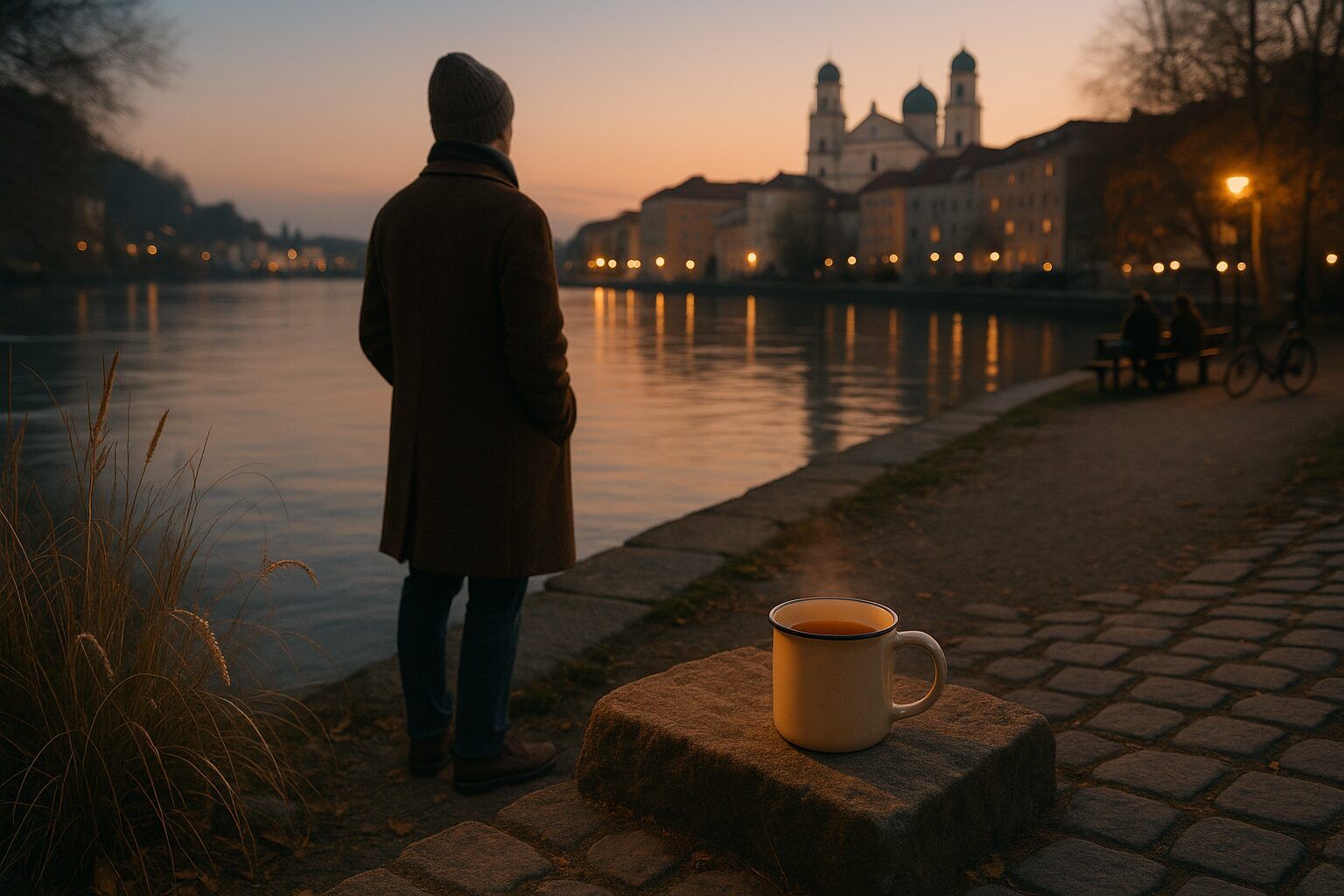 Stille am Donauufer und Uhr-Trick