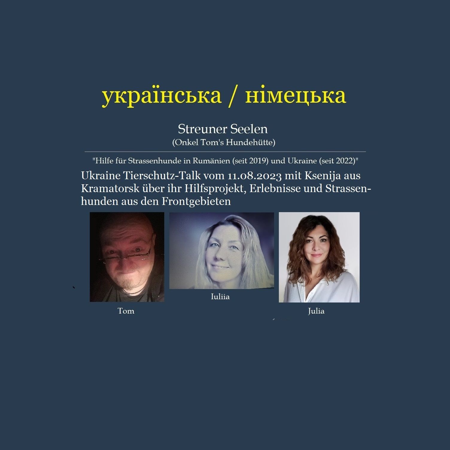 Ukraine-Tierschutz-Talk vom 11.04.2023 mit Ksenia aus Kramatorsk