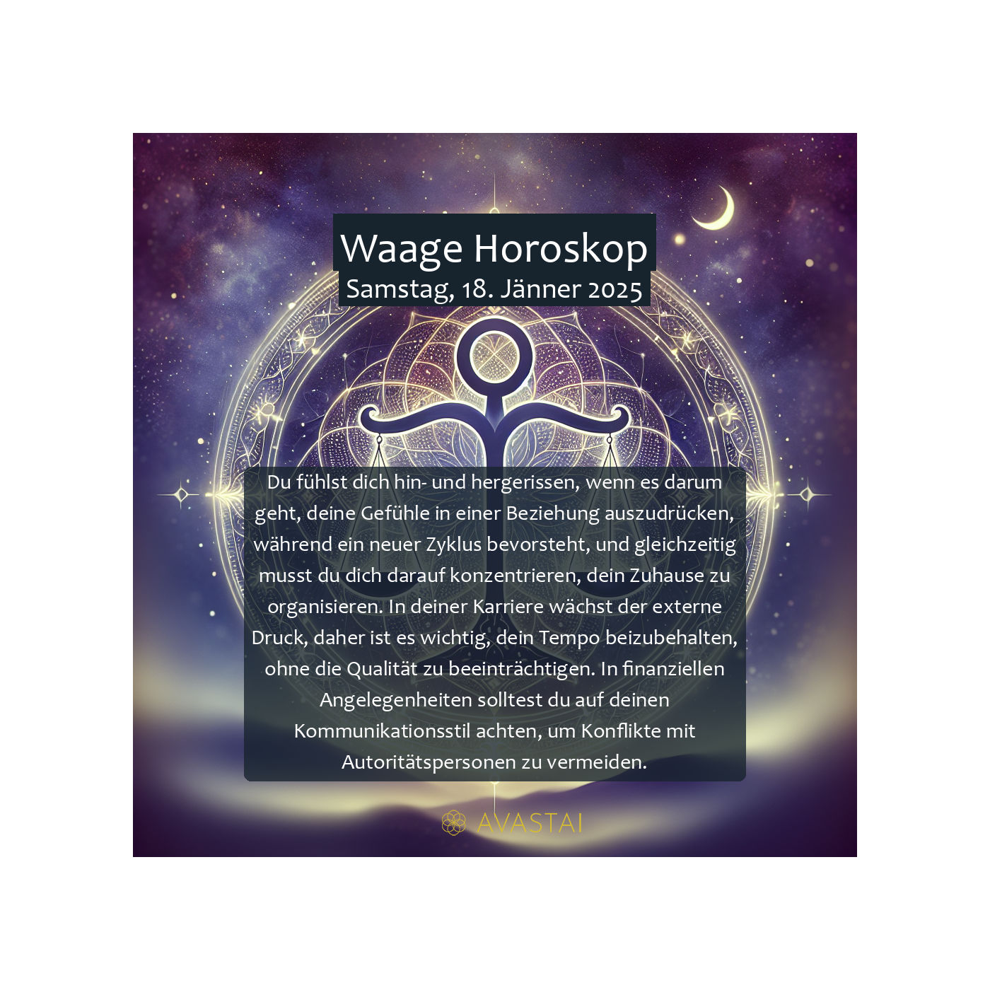 Waage Horoskop für den Samstag, 18. Jänner 2025: