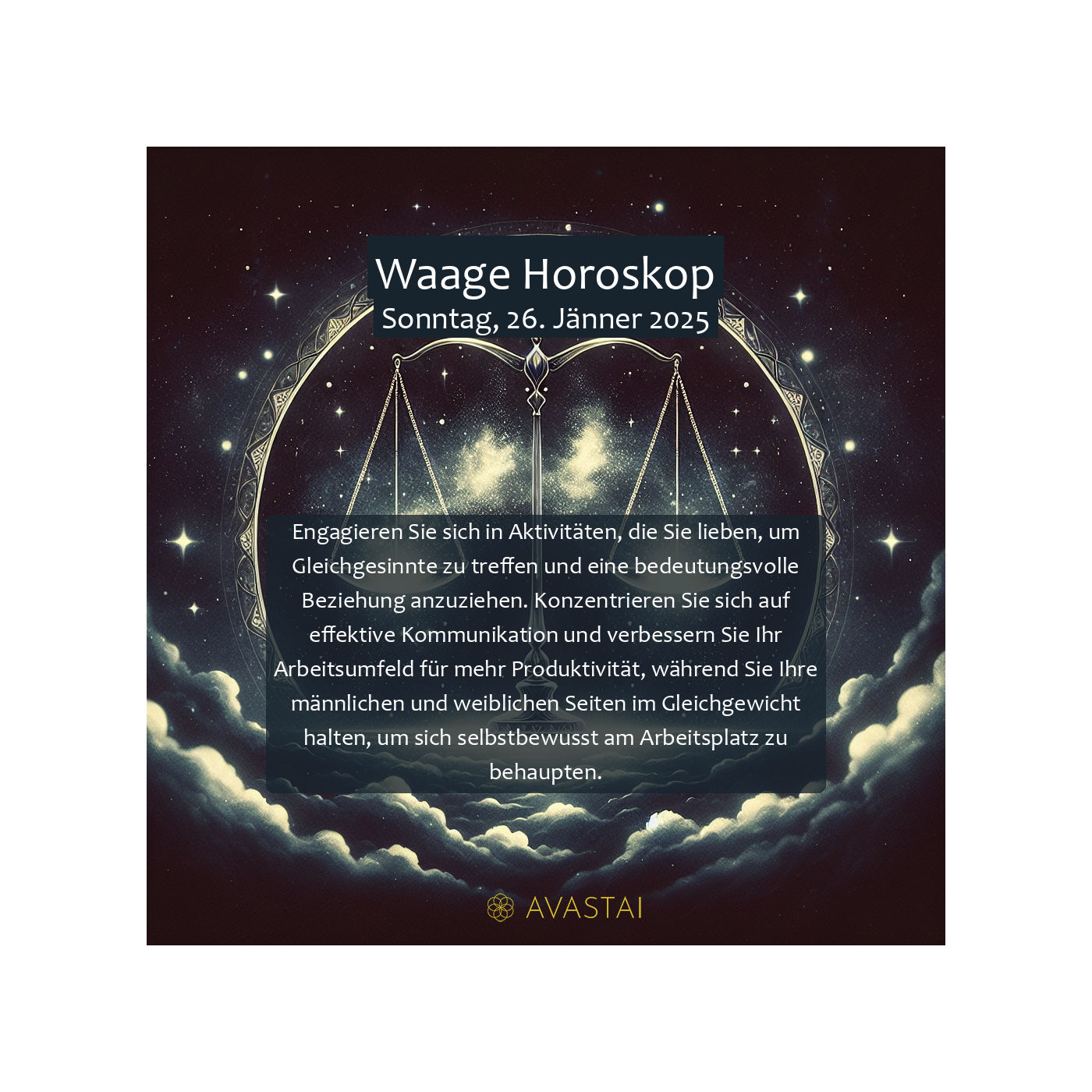 Waage Horoskop für den Sonntag, 26. Jänner 2025: