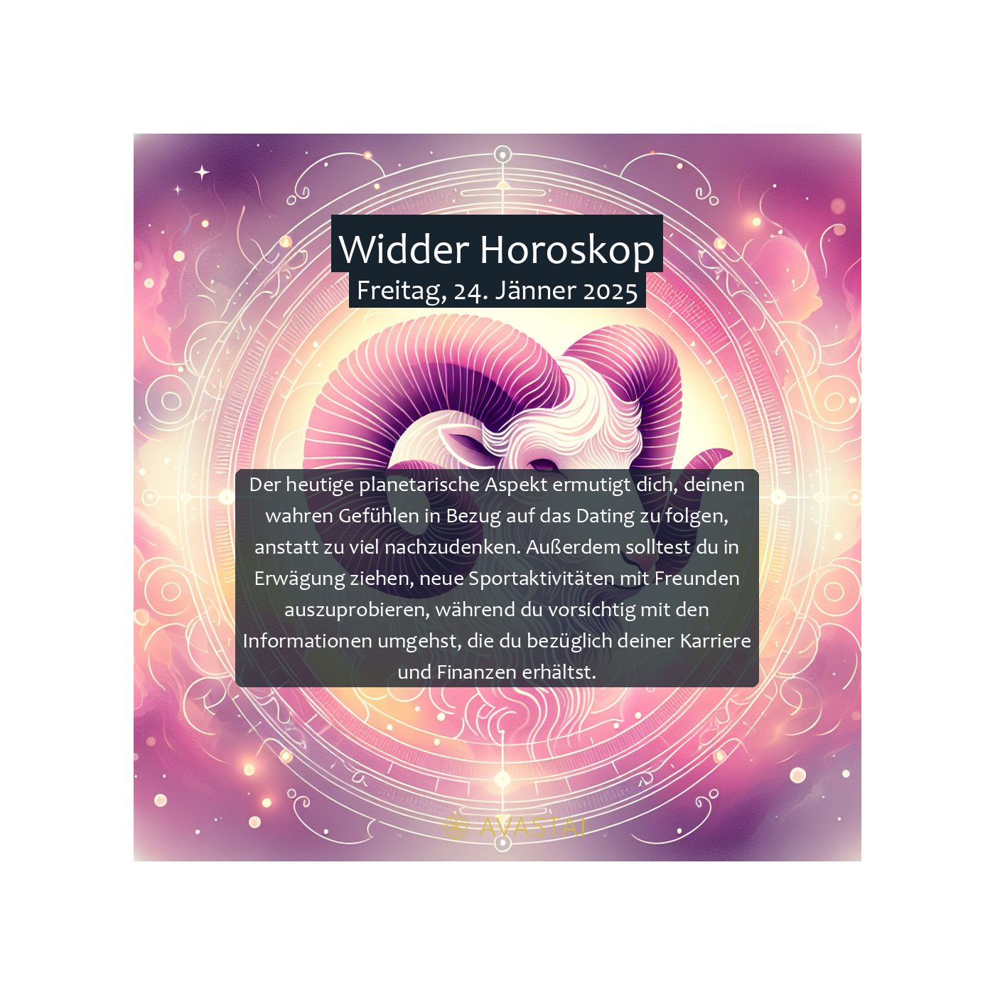 Widder Horoskop für den Freitag, 24. Jänner 2025: