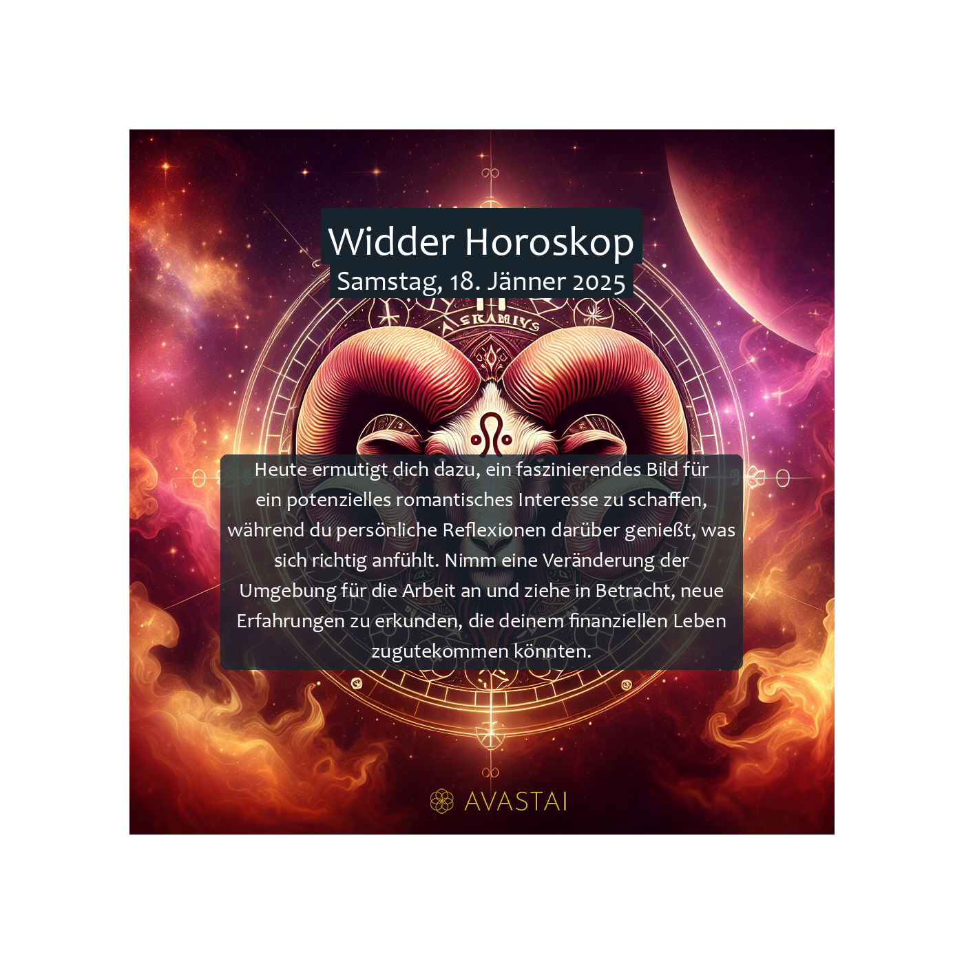 Widder Horoskop für den Samstag, 18. Jänner 2025:
