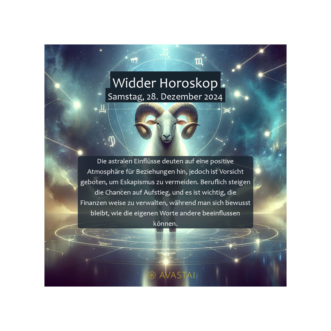 Widder Horoskop für den Samstag, 28. Dezember 2024:
