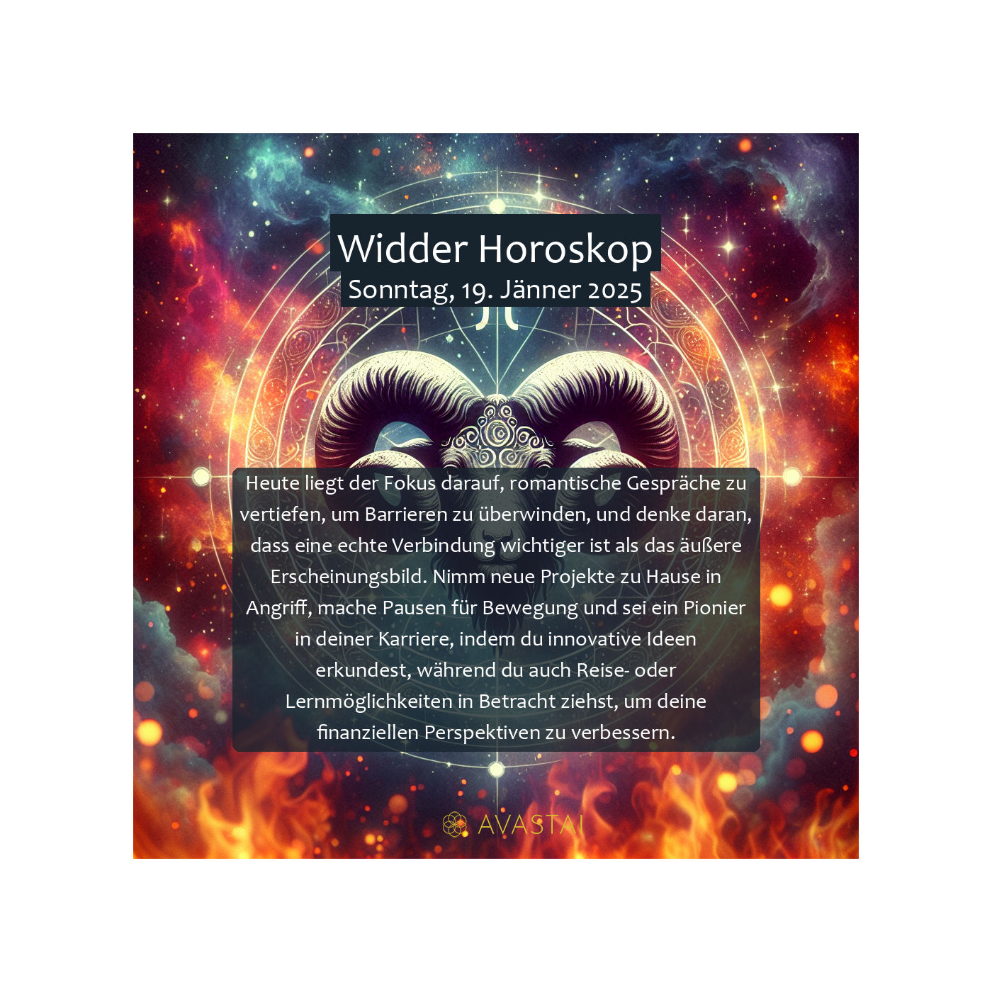 Widder Horoskop für den Sonntag, 19. Jänner 2025:
