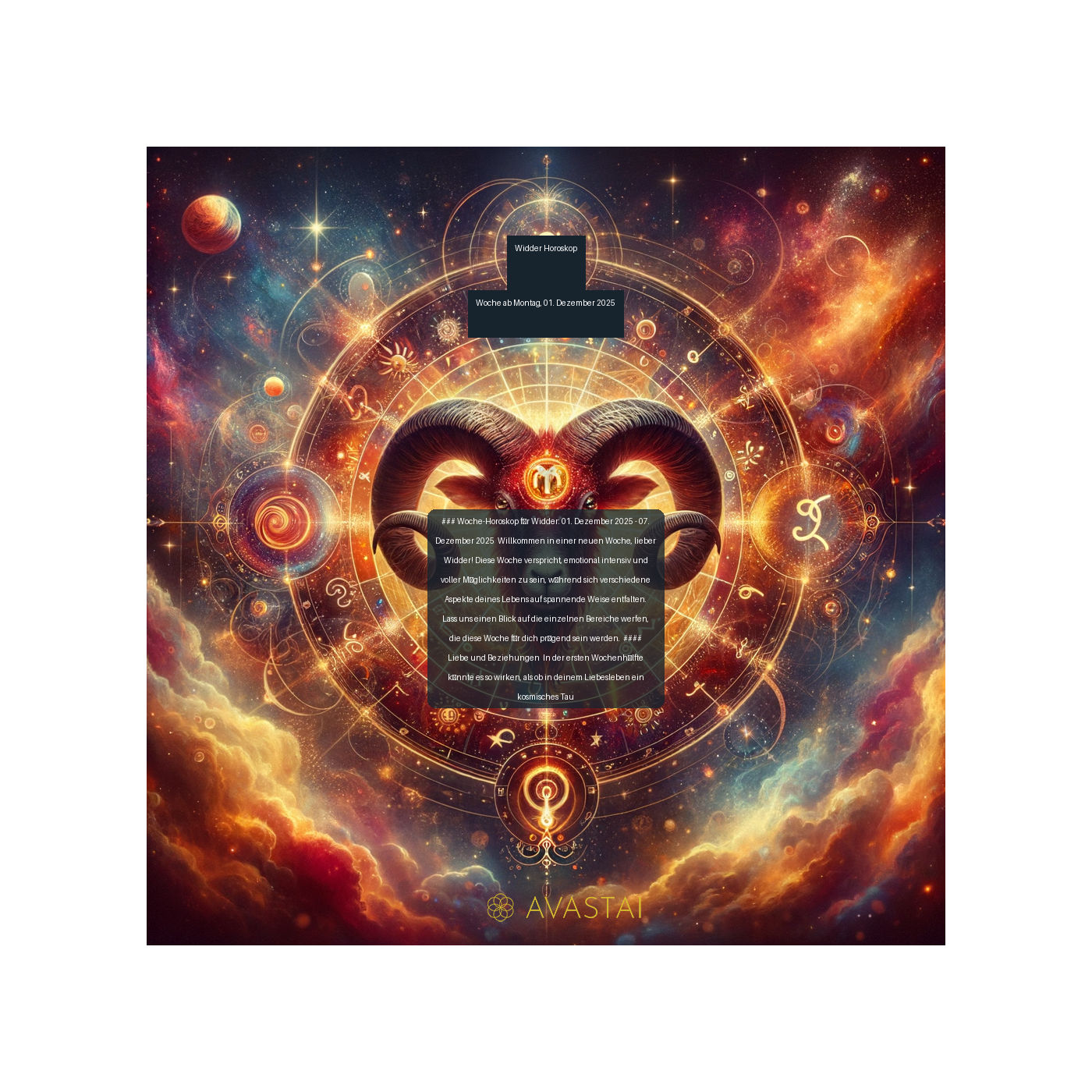 Widder Wochenhoroskop - Woche ab Montag, 01. Dezember 2025