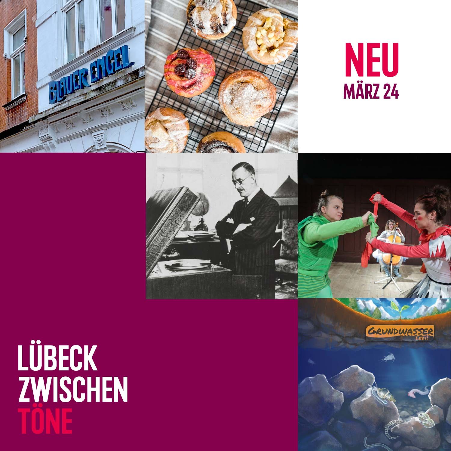 Zauberberge, Taschenopern, Blaue Engel und Hefeschnecken im März in Lübeck