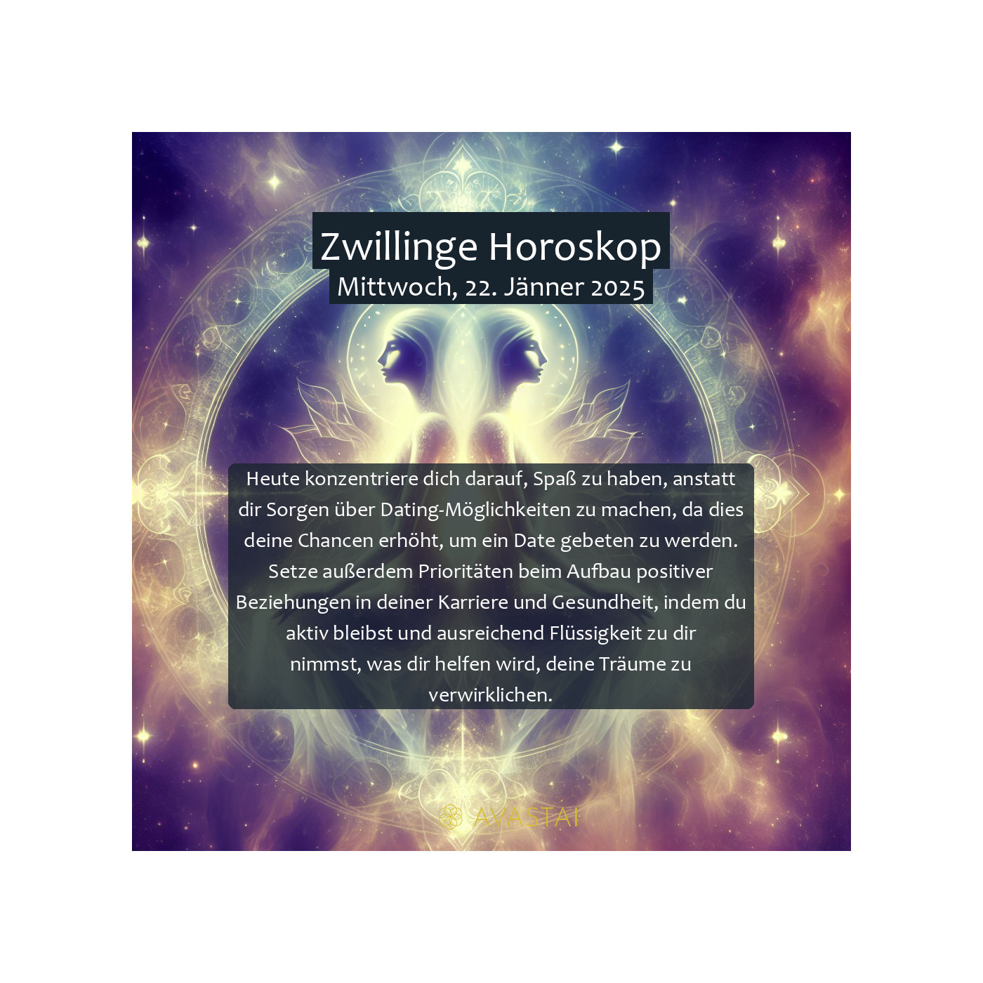 Zwillinge Horoskop für den Mittwoch, 22. Jänner 2025: